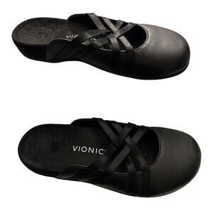 Vionic Black Loafers with Crisscross Straps